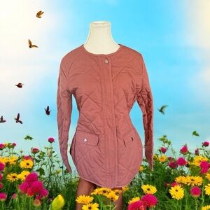 LOFT Pink Utility Jacket with Relaxed Fit and Collarless Neckline